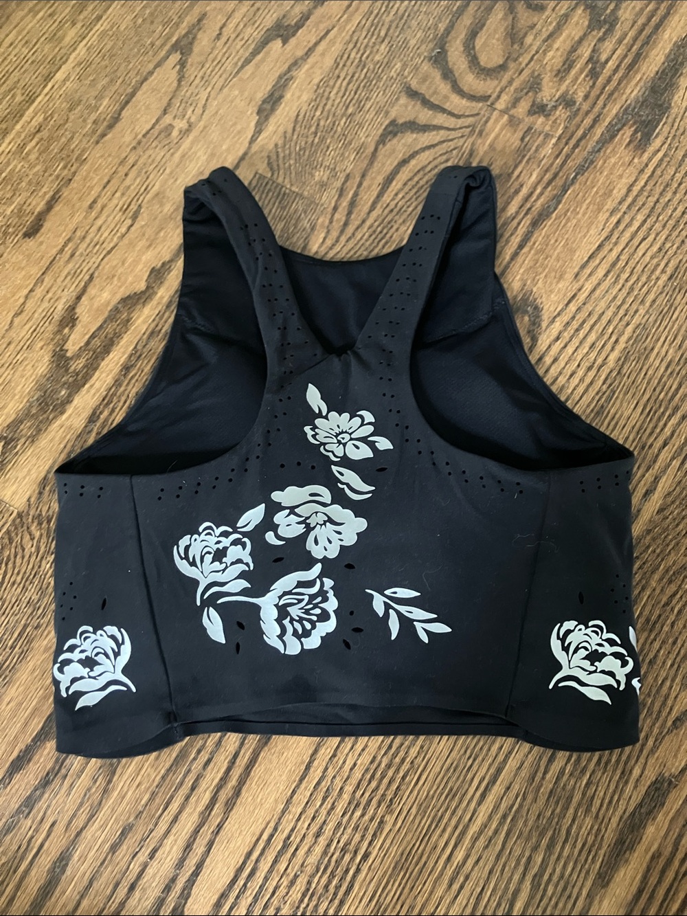 Athleta Black Floral Laser-Cut Conscious Crop Bra Top - Picture 4 of 7